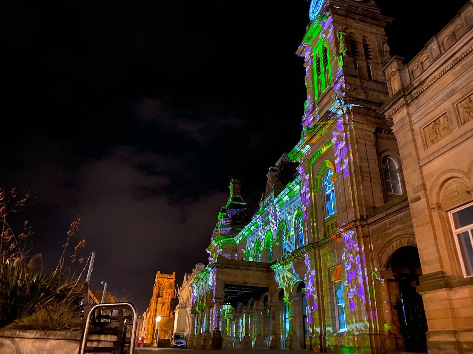 The Atkinson in Southport was lit up by The Nightingale's Song, part of the Sefton Borough of Culture celebrations