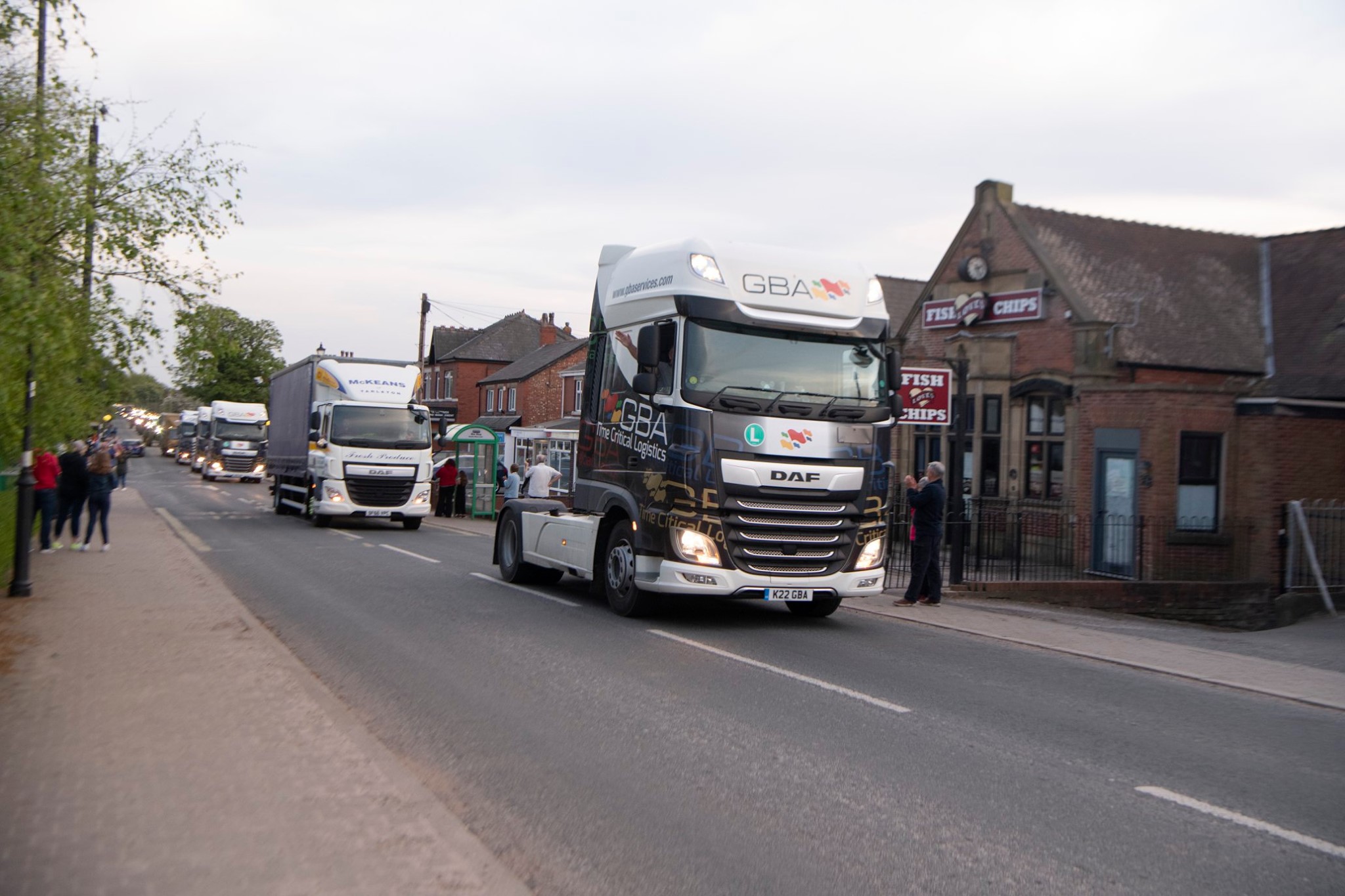 Vehicles in the Tarleton and Hesketh Bank Community Convoy Group p;araded through the two villages during Clap For Carers night in honour of young Dad Alex Lennie, who died with coronavirus aged 34. Photo by Alan Walker