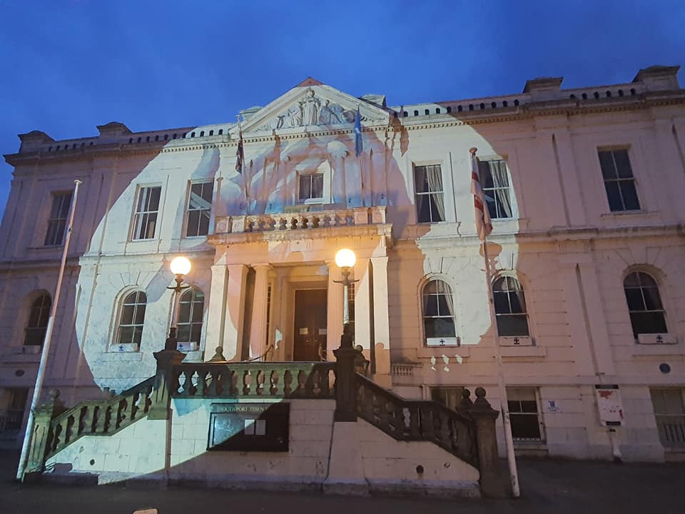 'Clapping Hands' by acclaimed British textile artist Ian Berry was projected onto Southport Town Hall and Bootle Town Hall during Clap For Carers on Thursday, March 21, 2020. Photo by Phil Gee