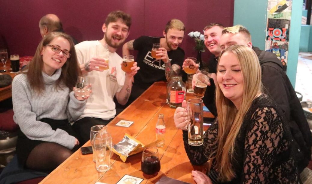 Members of the Beer Connoisseurs group enjoy a night out at the Tap & Bottles pub in Southport