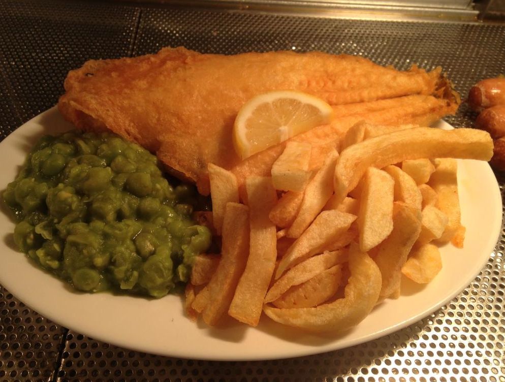 Fish, chips and mushy peas at the Swan chippy in Southport