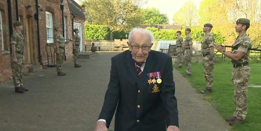 Captain Tom Moore, aged 99, has raised a staggering £12million for the NHS by completing laps of his garden on a zimmer frame