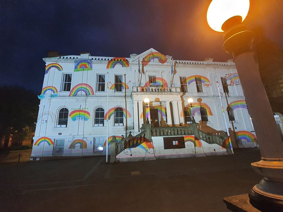'Clapping Hands' by acclaimed British textile artist Ian Berry was projected onto Southport Town Hall and Bootle Town Hall during Clap For Carers on Thursday, March 21, 2020. Photo by Phil Gee