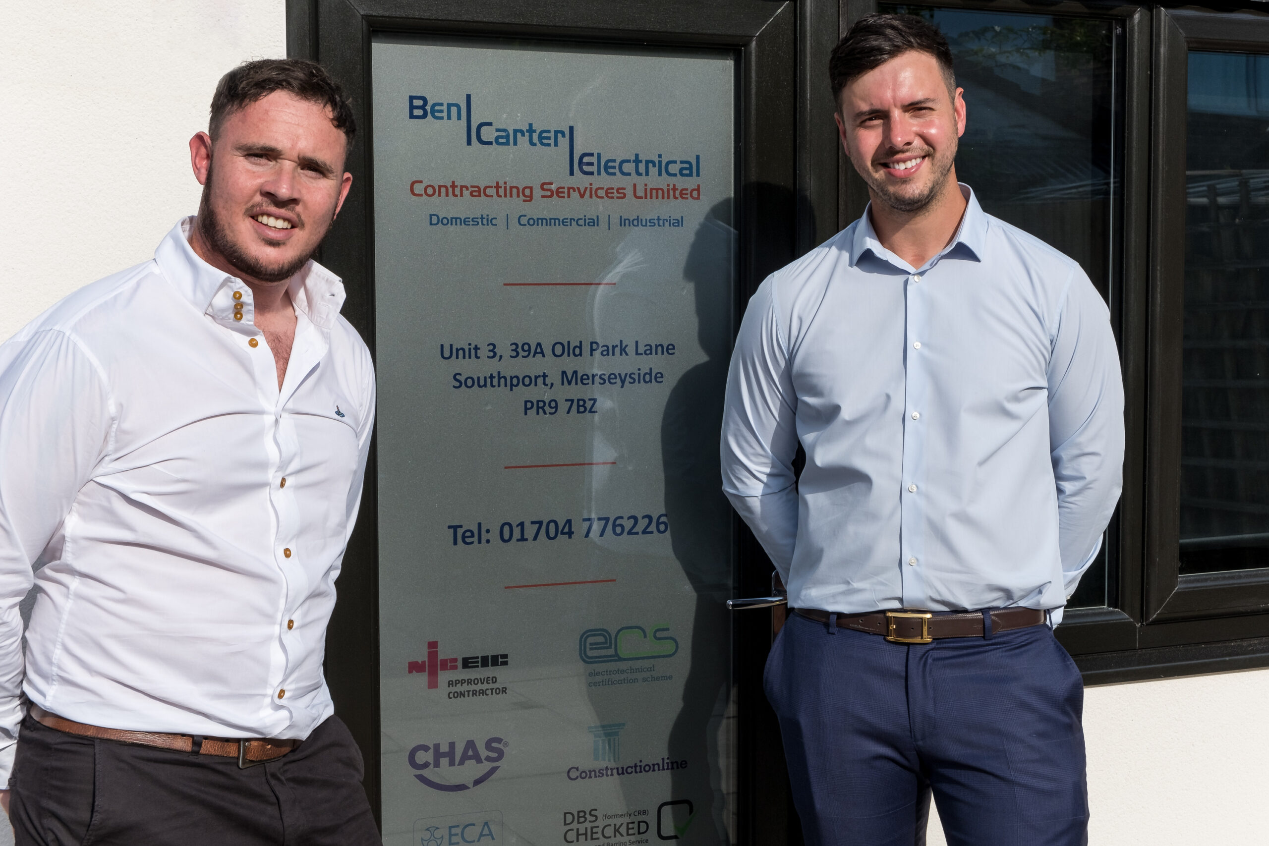 Ben Carter Electrical Contracting Ltd has teamed up with sister company ASG Integrated Systems Ltd to move into brand new premises in Southport. Directors Ben Carter and Dale Robertson. Photo by Dave Brown Photography