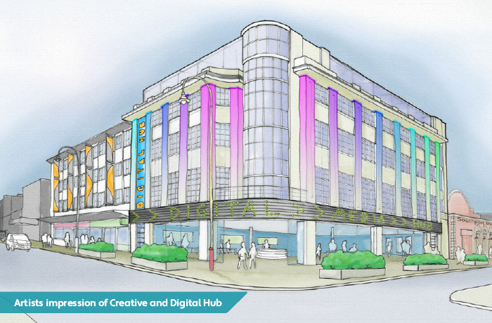 The proposed new Creative and Digital Hub at the former McDonalds building on Eastbank Street in Southport