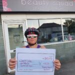 Danielle with a £100 donation to her challenge from Beauty Squad on Bispham Road, thanks to owner Hayley Lola White