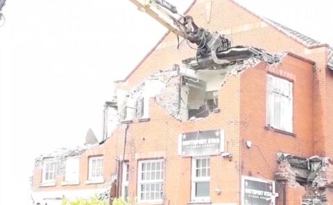 Dramatic video footage shows historic Southport factories being flattened