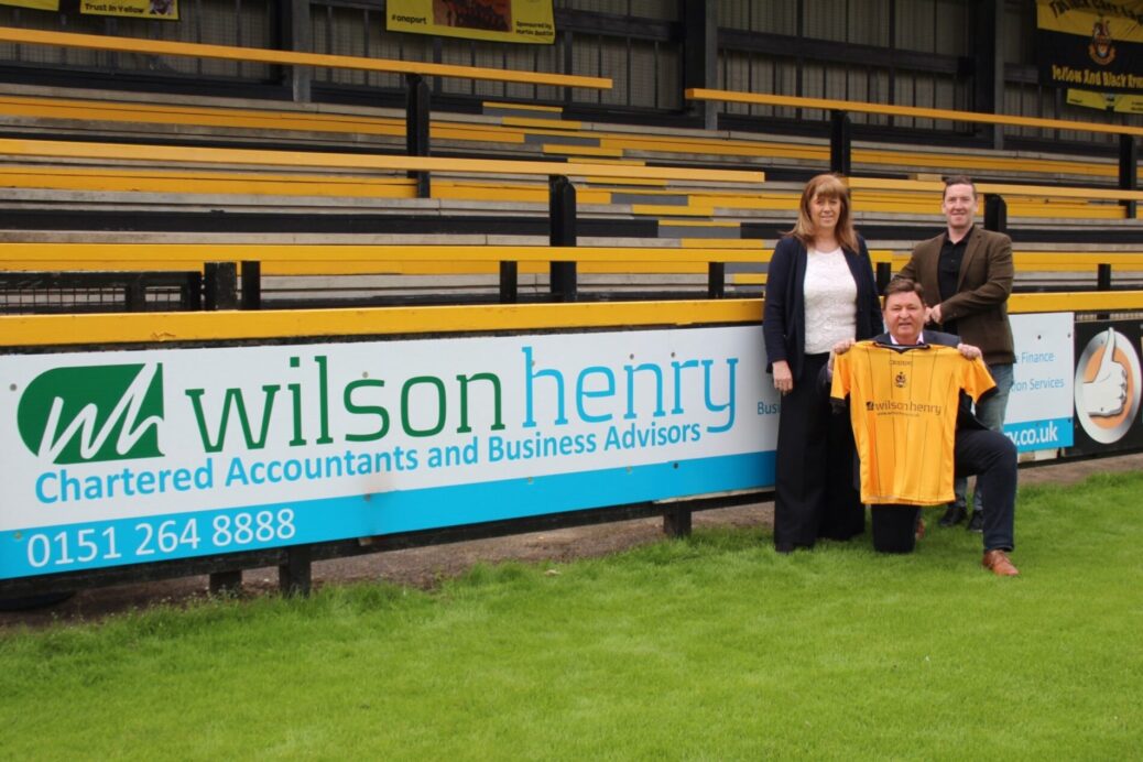 Southport FC's new shirt sponsors for the 2020/21 season will be award-winning business advisers and chartered accountants, Wilson Henry LLP. Pictured are Peter Alcock , Hilene Henry and Michael Needham from Wilson Henry.
