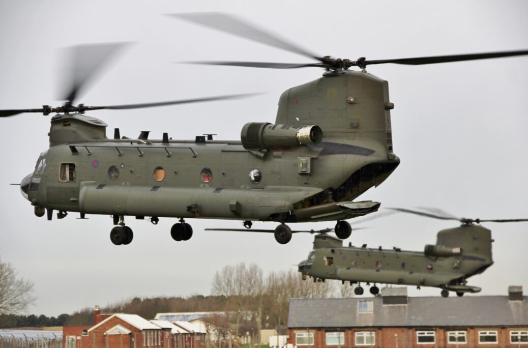 Chinook helicopters at Altcar Army Camp in Hightown. Photo by Major Roy Bevan