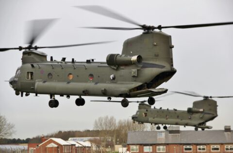 Helicopters fly in for military aviation exercises at Altcar Training Camp