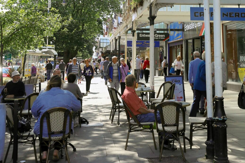 Outdoor seating on Lord Street in Southport