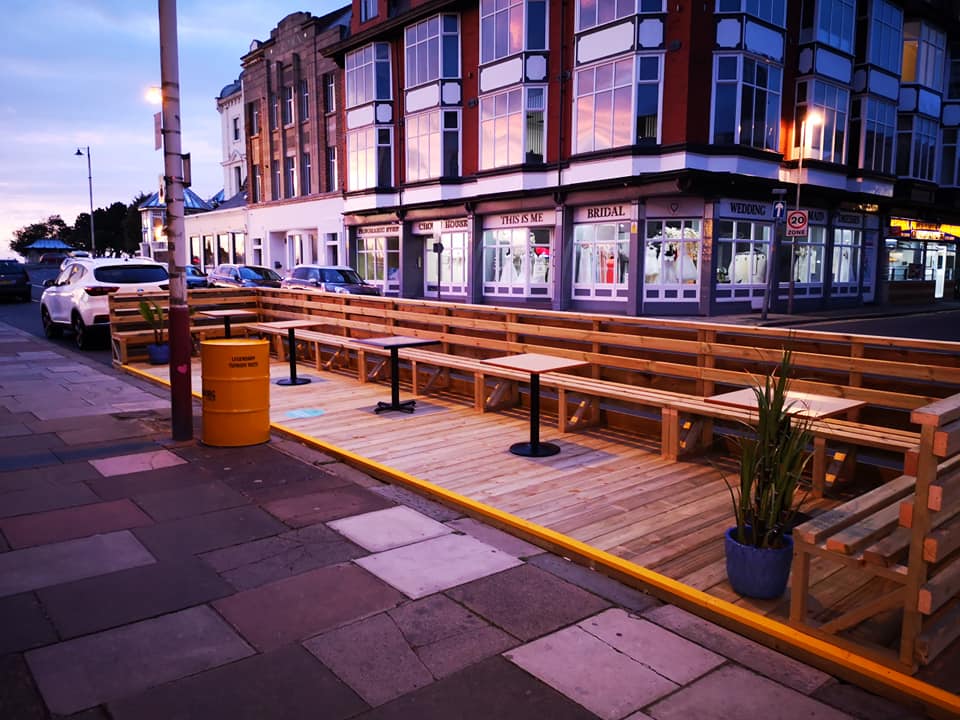 The parklet outside Medhito Cuban Latin Lounge on Coronation Walk in Southport