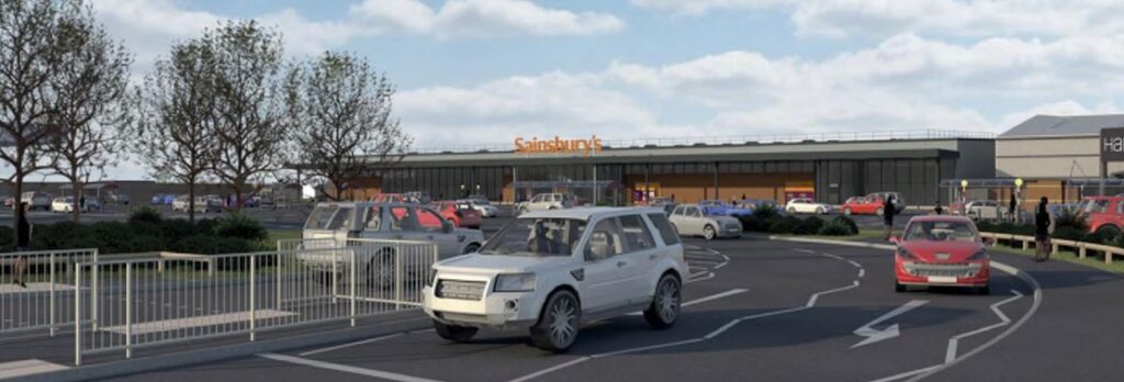 An artist's impression of the proposed new Sainsbury's supermarket at Meols Cop retail park in Southport