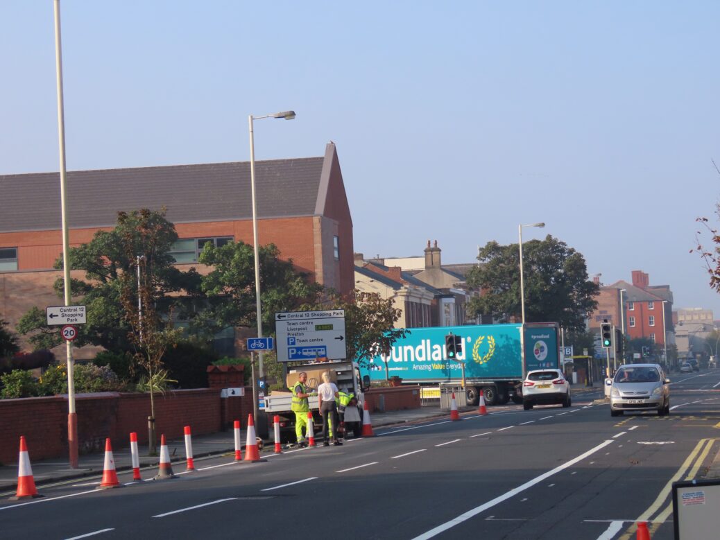 Pop up cycle lanes have been installed on Hoghton Street and Queens Road in Southport. Photo by Andrew Brown Media