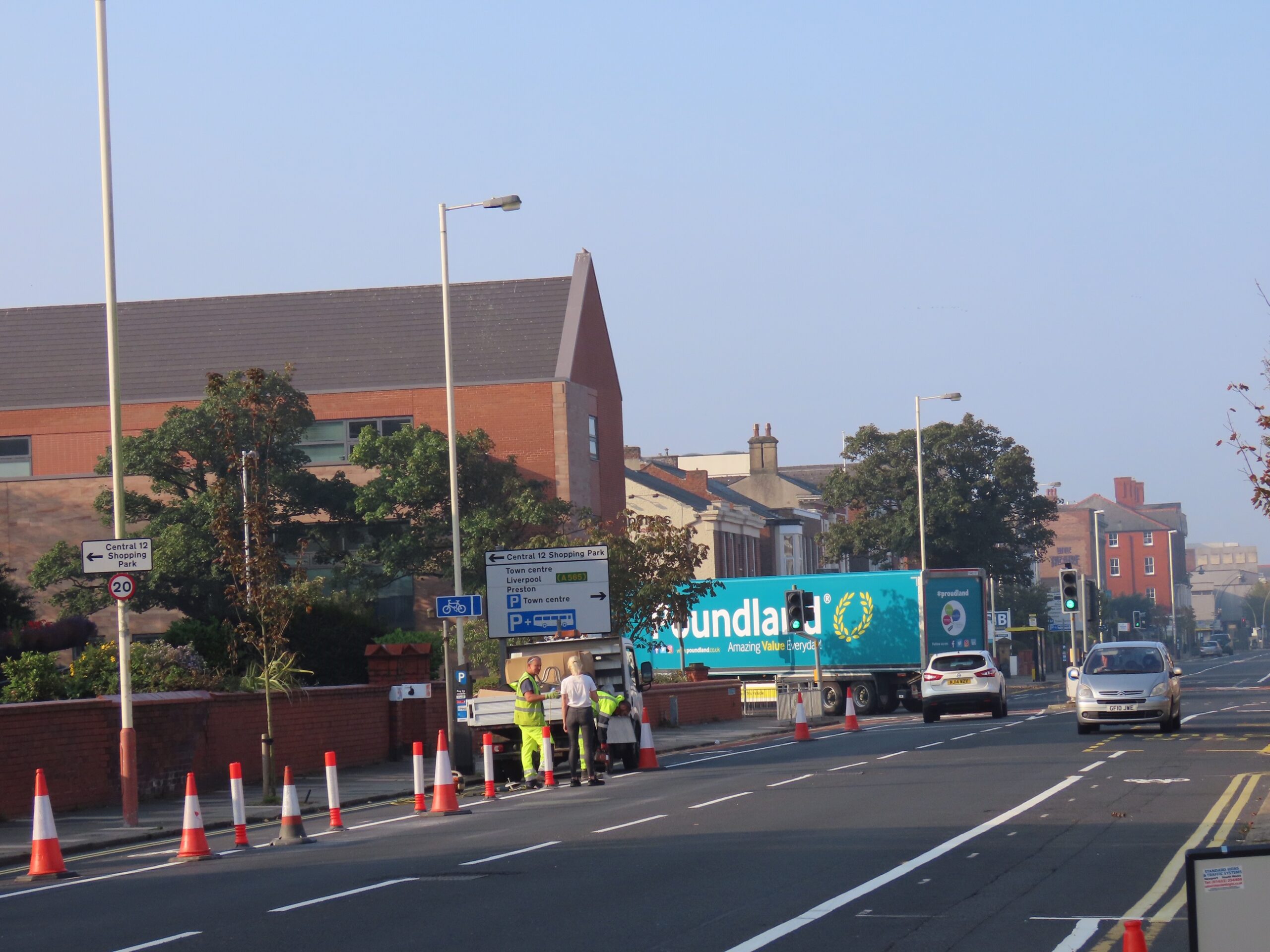 Work is taking place to create new pop up cycle lanes on roads including Hoghton Street and Queens Road in Southport. Photo by Andrew Brown Media