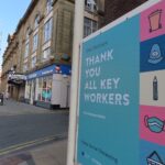 A Covid-19 / coronavirus safety sign on Eastbank Street in Southport. Photo by Andrew Brown Media