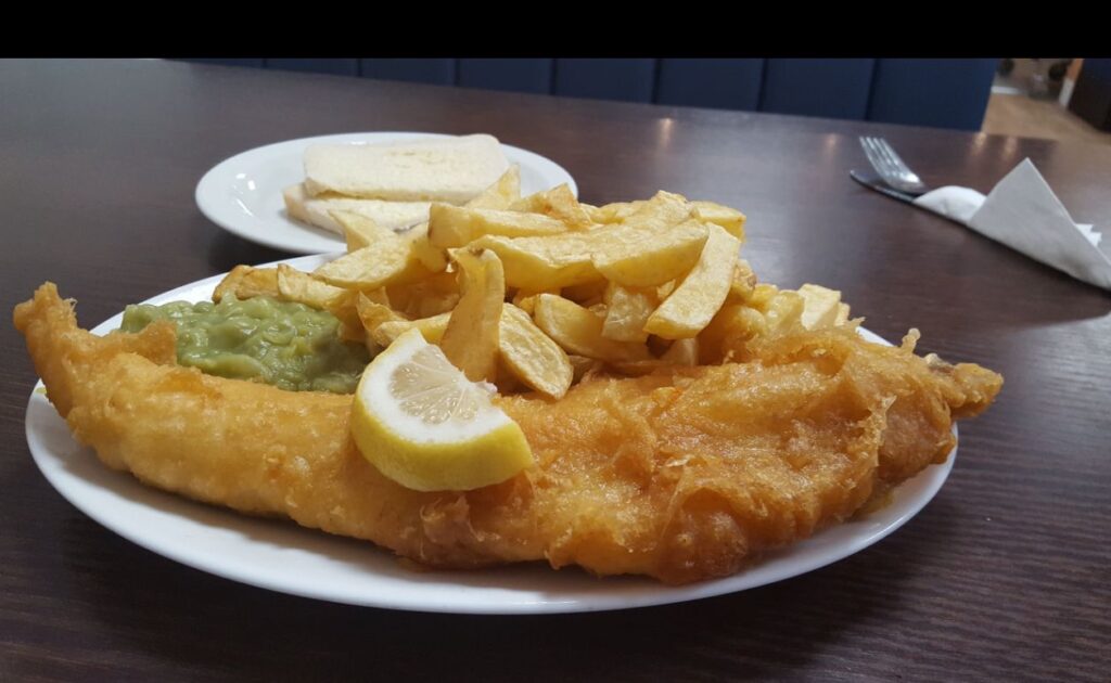 Fish and chips at The Swan chippy in Southport