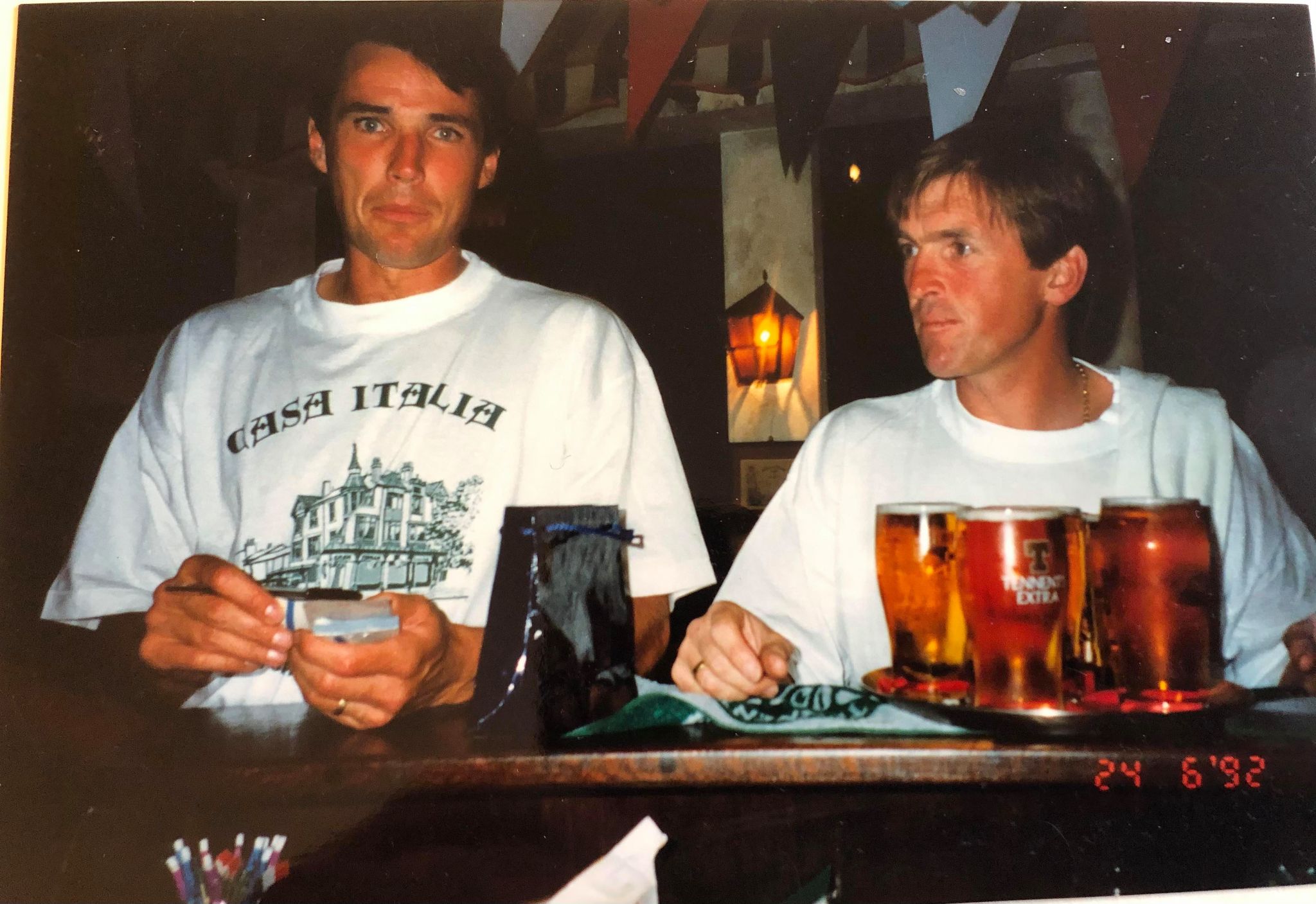 Liverpool FC footballers Alan Hansen and Kenny Dalglish served as waiters at Casa Italia restaurant in Southport to help raise money for charity