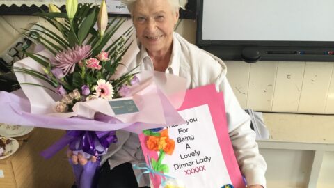 ‘Lovely dinner lady’ Cherry retires from Southport school aged 80 in emotional farewell