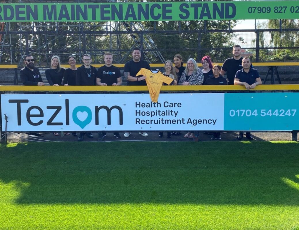 Tezlom show their support for Southport FC with an advertising board at the club