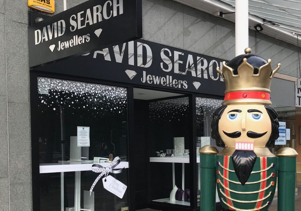 One of the Nutcrackers outside David Search Jewellers on Lord Street in Southport. Photo by Andrew Brown Media