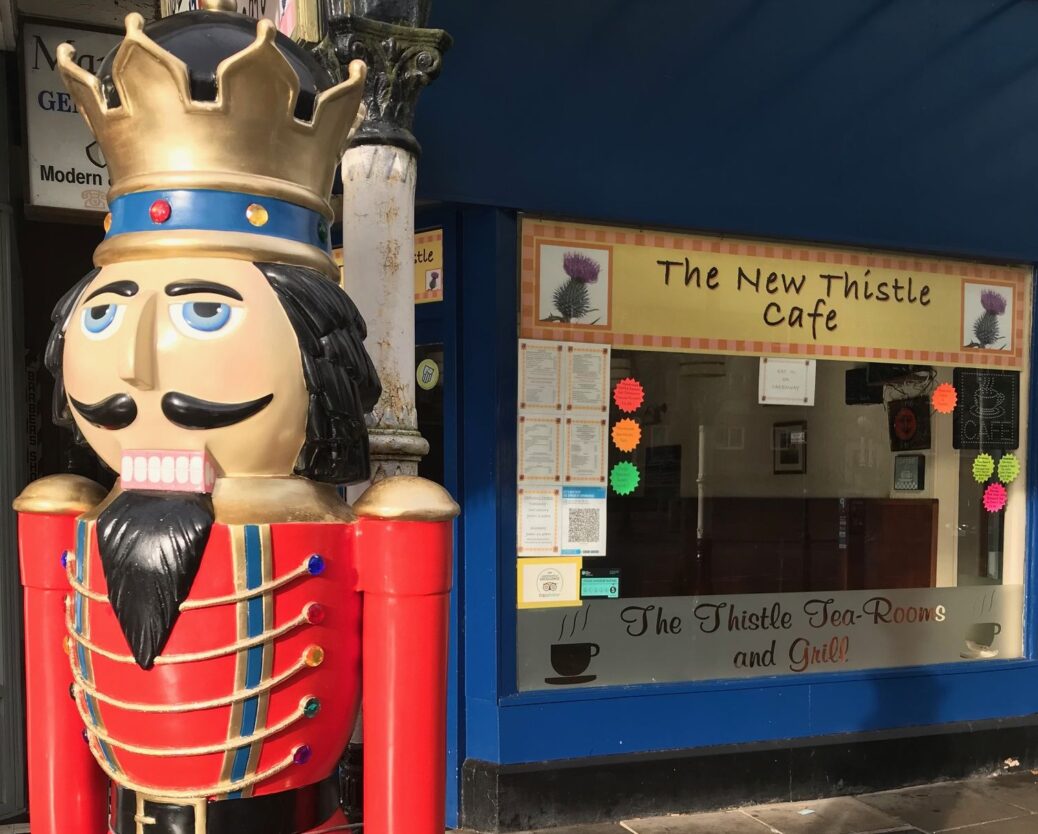 One of the 12 Southport Nutcrackers, stood outside The New Thistle Cafe on Lord Street in Southport