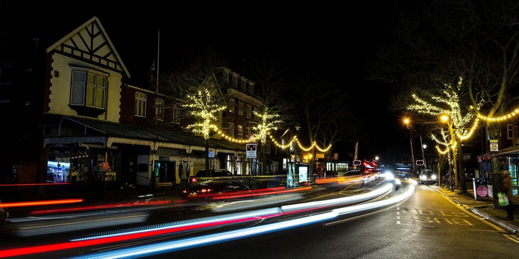Christmas Lights in Birkdale Village in Southport. Photo by Angus Matheson of Wainwright & Matheson Photography
