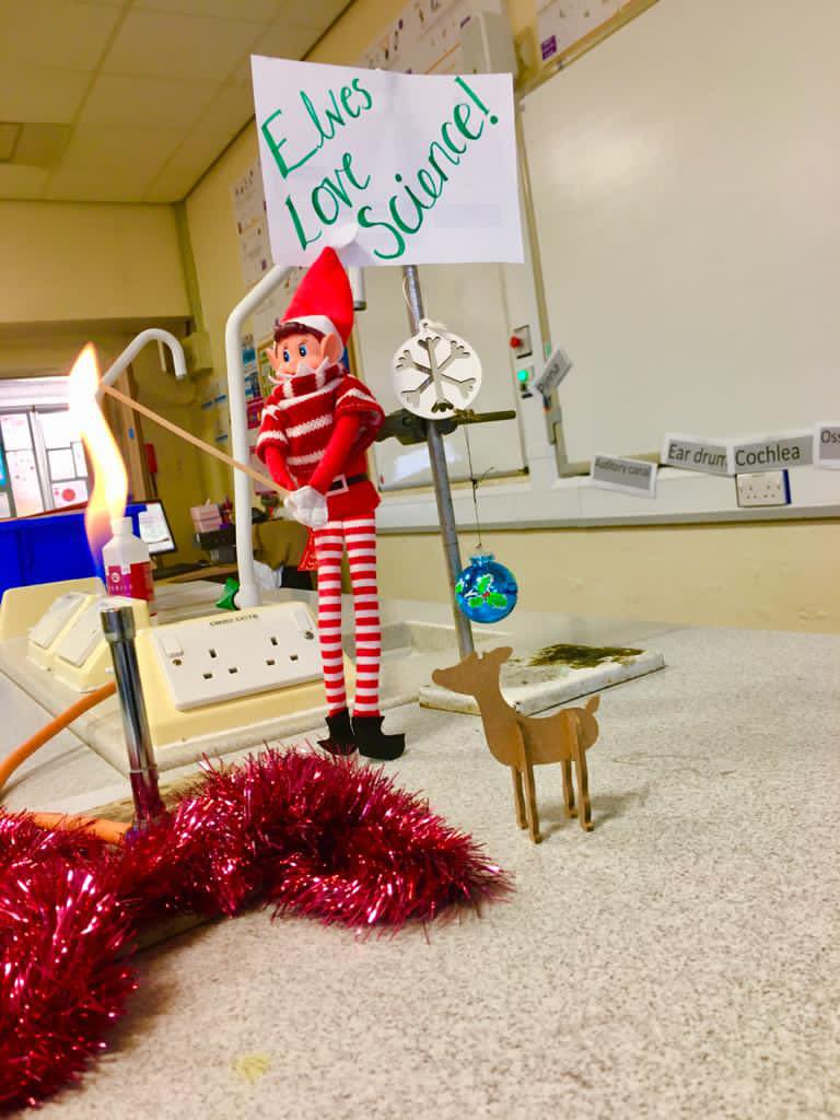 Elf On The Shelf enjoys a science experiment at Stanley High School in Southport