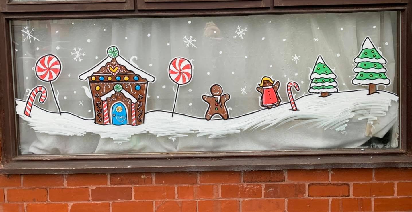 Christmas window artwork by Lauren Ashleigh Art
