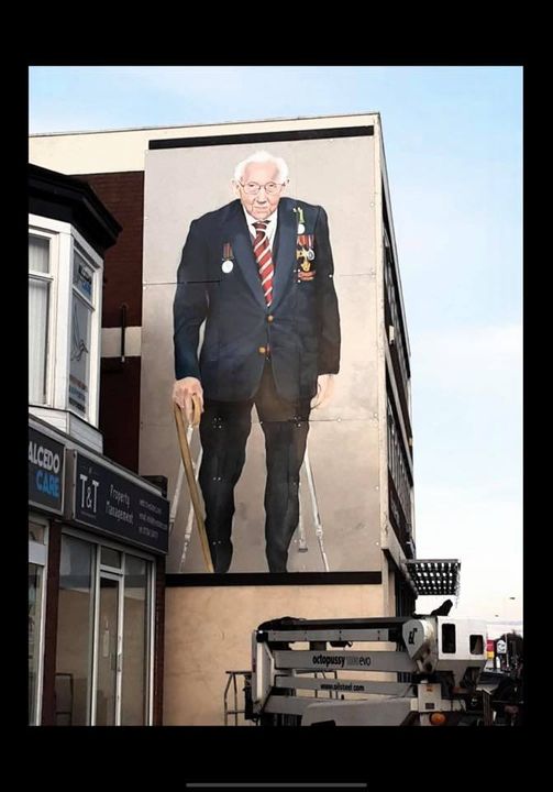 The mural of Captain Sir Tom Moore in Southport painted by artist Robert Newbiggin