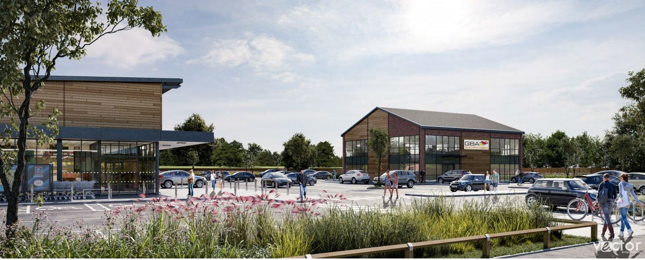 A CGI of the new Aldi supermarket development in Tarleton