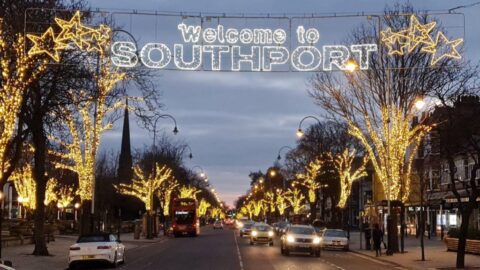 Sparkling Lord Street lights in Southport highlighted by Granada Reports