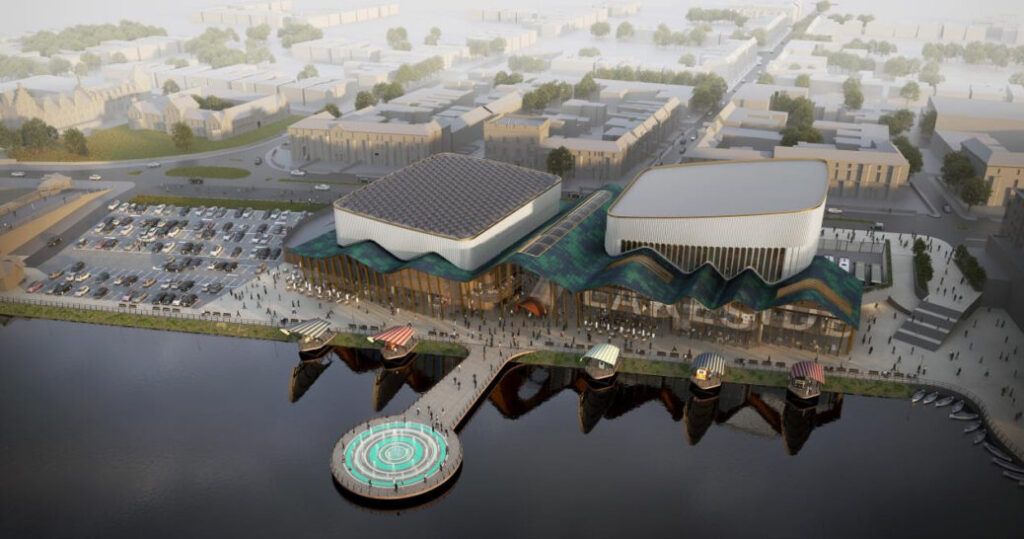 An artist's impression of the proposed waterside events centre in Southport, which is proposed as part of Southport Town Deal