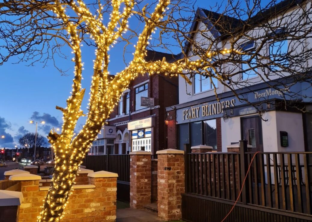 The tree at Peaky Blinders bar in Churchtown in Southport has bee illumintaed by Illumidex UK Ltd