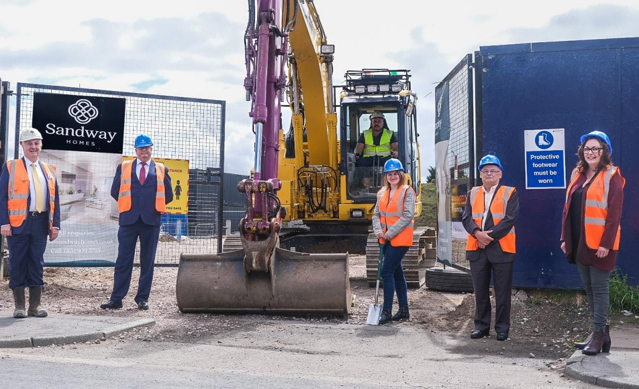 From left: Tim Webber MBE, MD & Chairman of Barnfield Group; Christian Rogers, MD Sandway Homes; Cllr Trish Hardy; Cllr Ian Maher; Sandway Board member Cllr Diane Roscoe