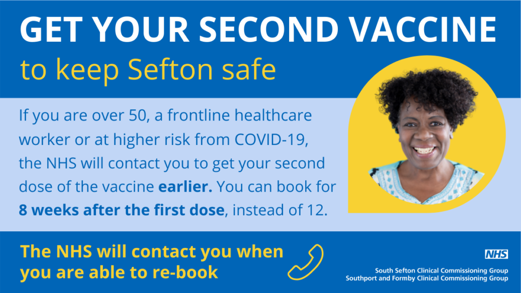 People in Sefton are being urged to take their second Covid vaccine
