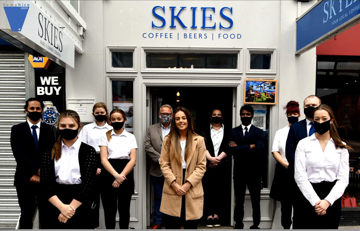 Everton WSL star Simone Magill officially opened the bar area of the Skies bar on Lord Street in Southport. Photo by VAMPHire.com