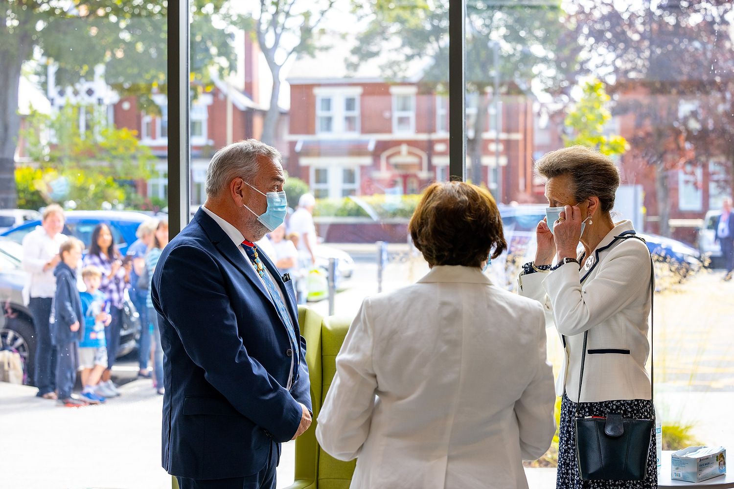 HRH The Princess Royal tours and formally opens the newly built mental health facility at Hartley Hospital , accompanied by Mersey Care NHS Trust Chairman Beatrice Fraenkel and Chief Executive Prof Joe Rafferty CBE as they meet clinicians and service users . Photo credit : Joel Goodman