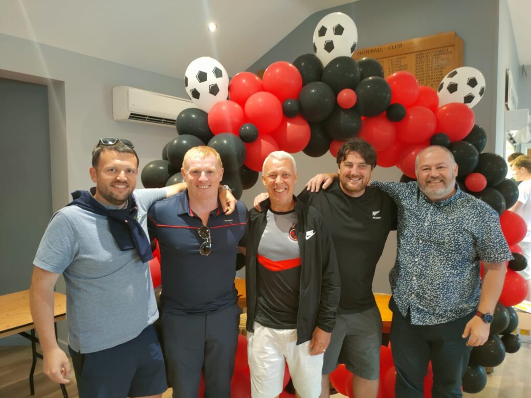 Celtic legend Neil Lennon was a guest of honour at the first ever Southport Athletic Junior Football Club presentation. From left: Ben Minto, Neil Lennon, Alan McCoombe, Paulo Mullan and Chris Mooney