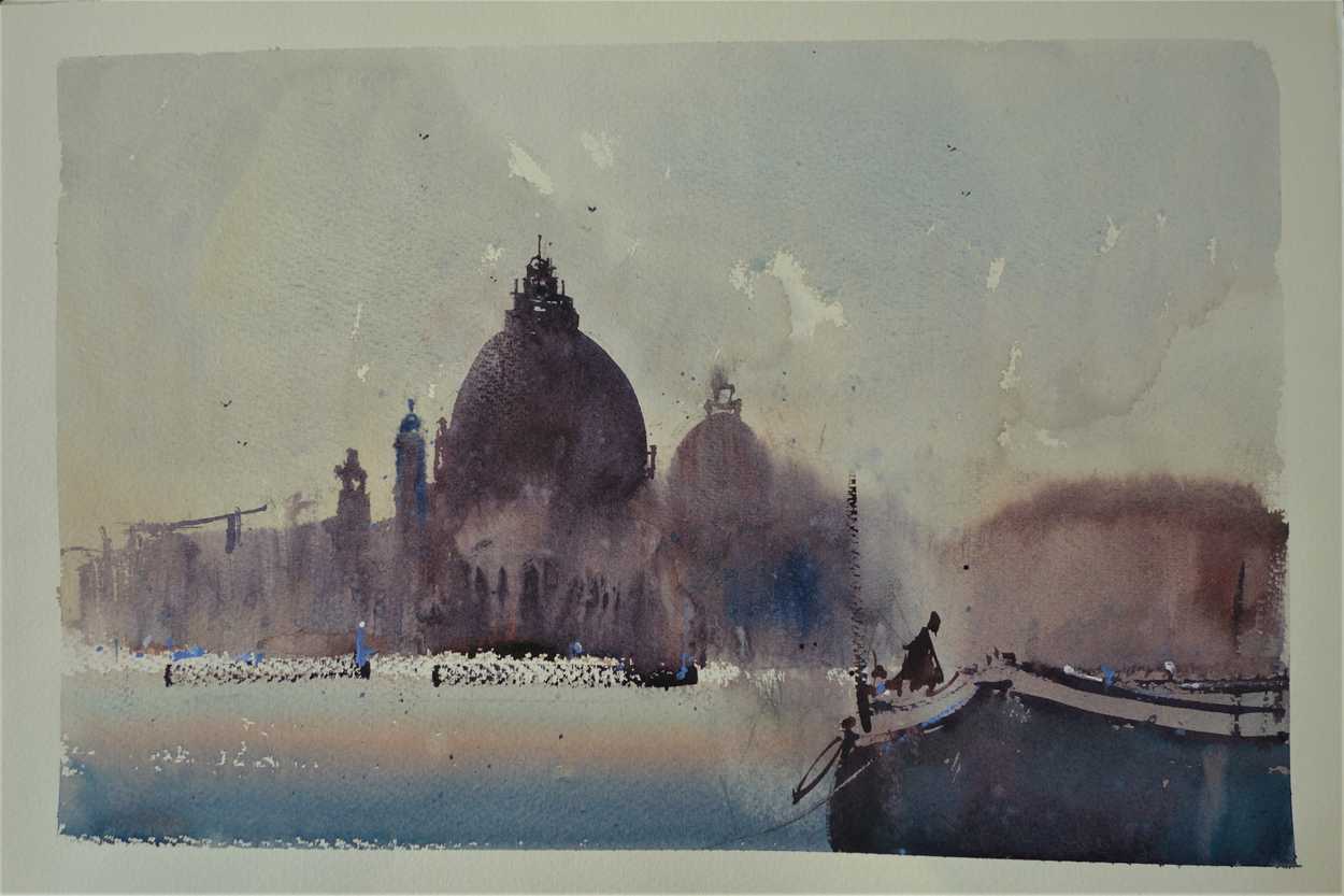 Venice Moorings by Southport watercolour artist Steve Rigby