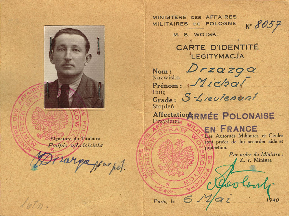 Polish Airman Second Lieutenant Drzazga  Polish Army (en France) ID card