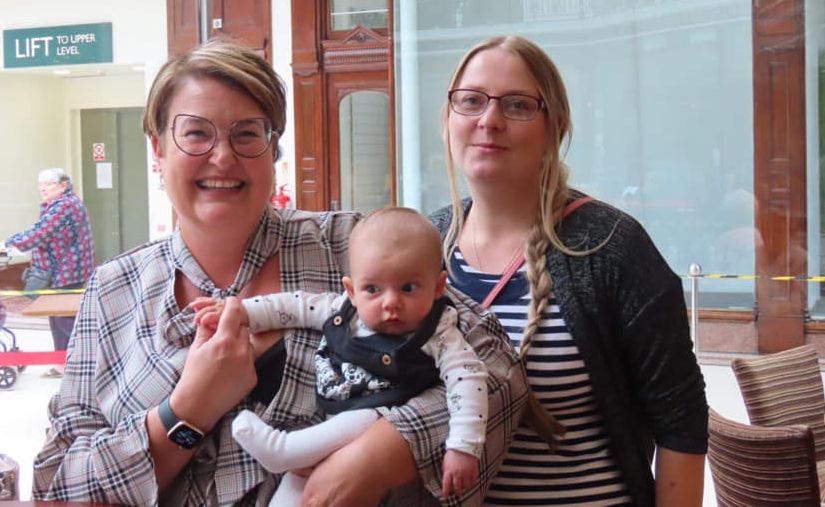 Beautiful baby Hannah Jennings cut the ribbon to open the new Remedy at Beales cafe at Beales department store on Lord Street in Southport. She is pictured with Remedy owner Susannah Porter (left) and her mum, Jemma (right). Photo by Andrew Brown Media