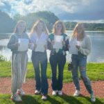 Amelia Sharples, Amelia Collict, Molly O'Donoghue & Cerys Catterall celebrate their A Levels at Scarisbrick Hall School near Southport