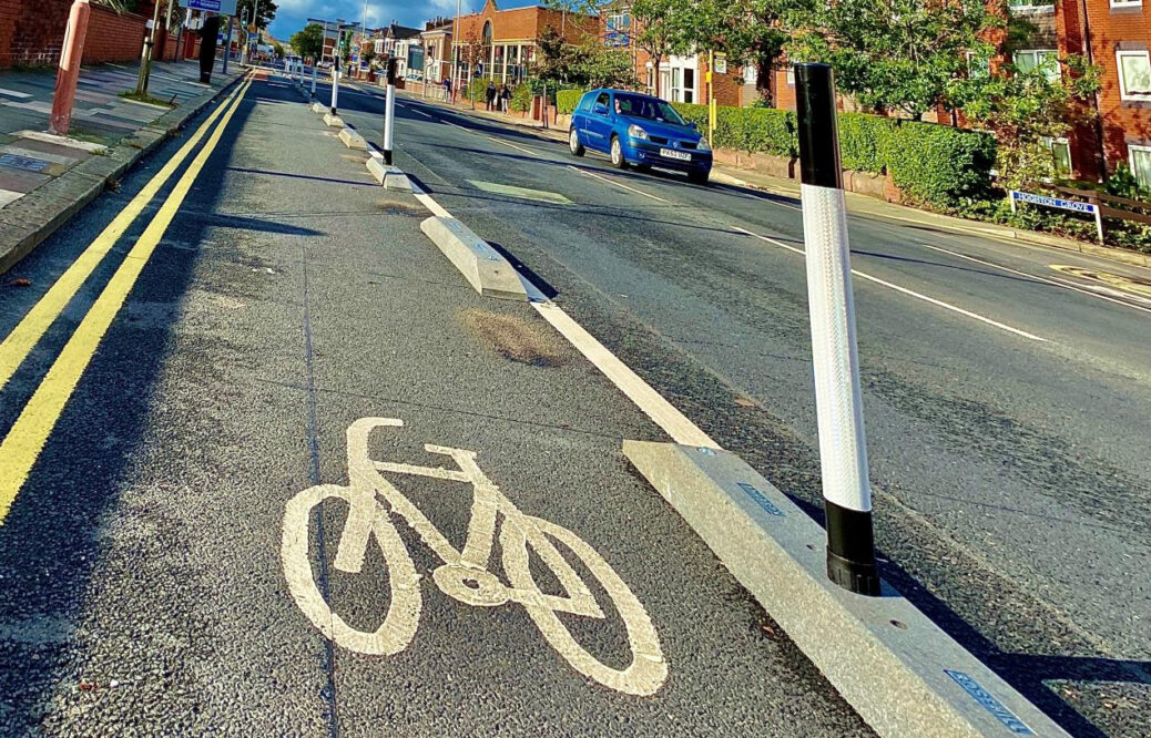 The cycle lanes on Hoghton Street in Southport town centre. Photo by Sefton Council