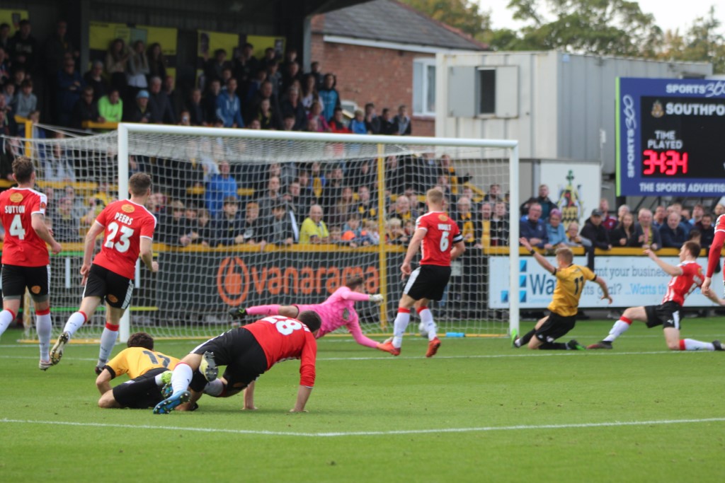 Southport FC in action against Altrincham in the FA Cup