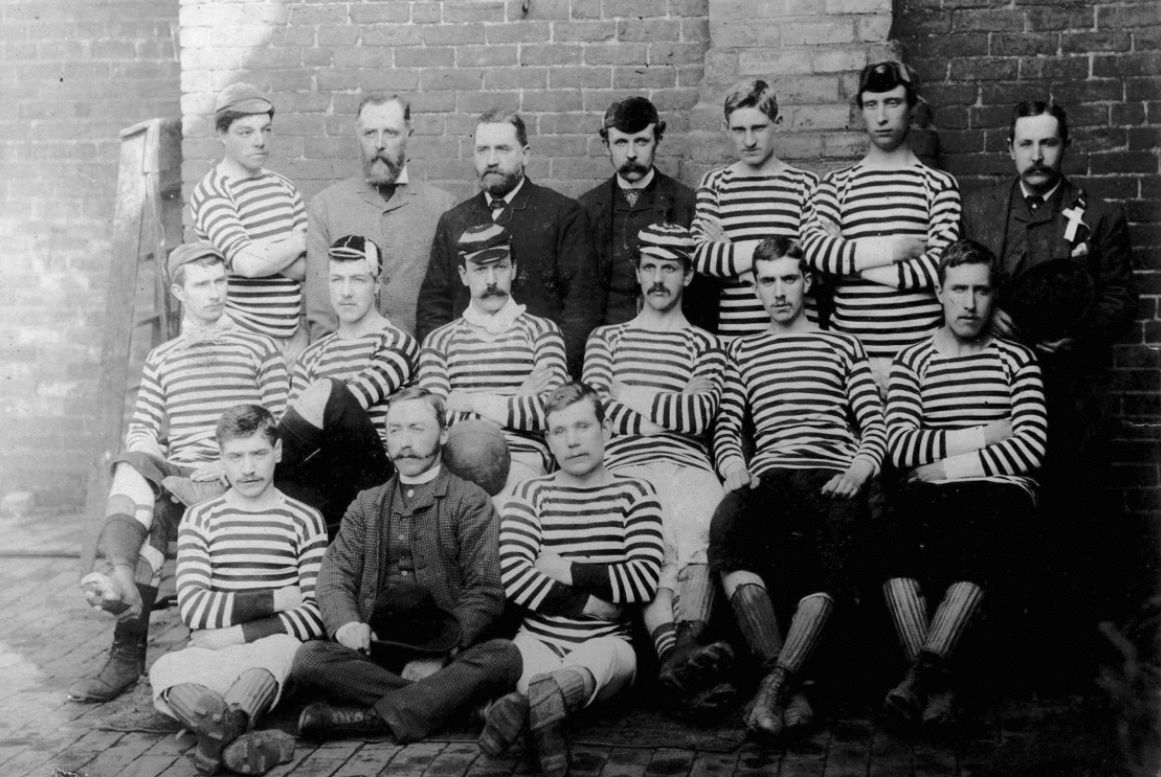 Watson, top left, standing next to William McGregor, founder of The Football League. This was a game in 1886 between Aston Villa and The Scottish Crusaders. Photo: The Scottish Football Museum