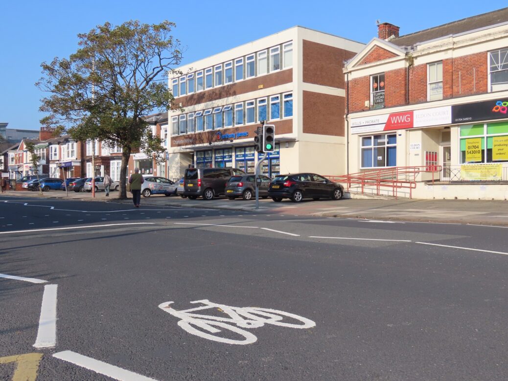 Cycle lanes on Hoghton Street in Southport. Photo by Andrew Brown Media
