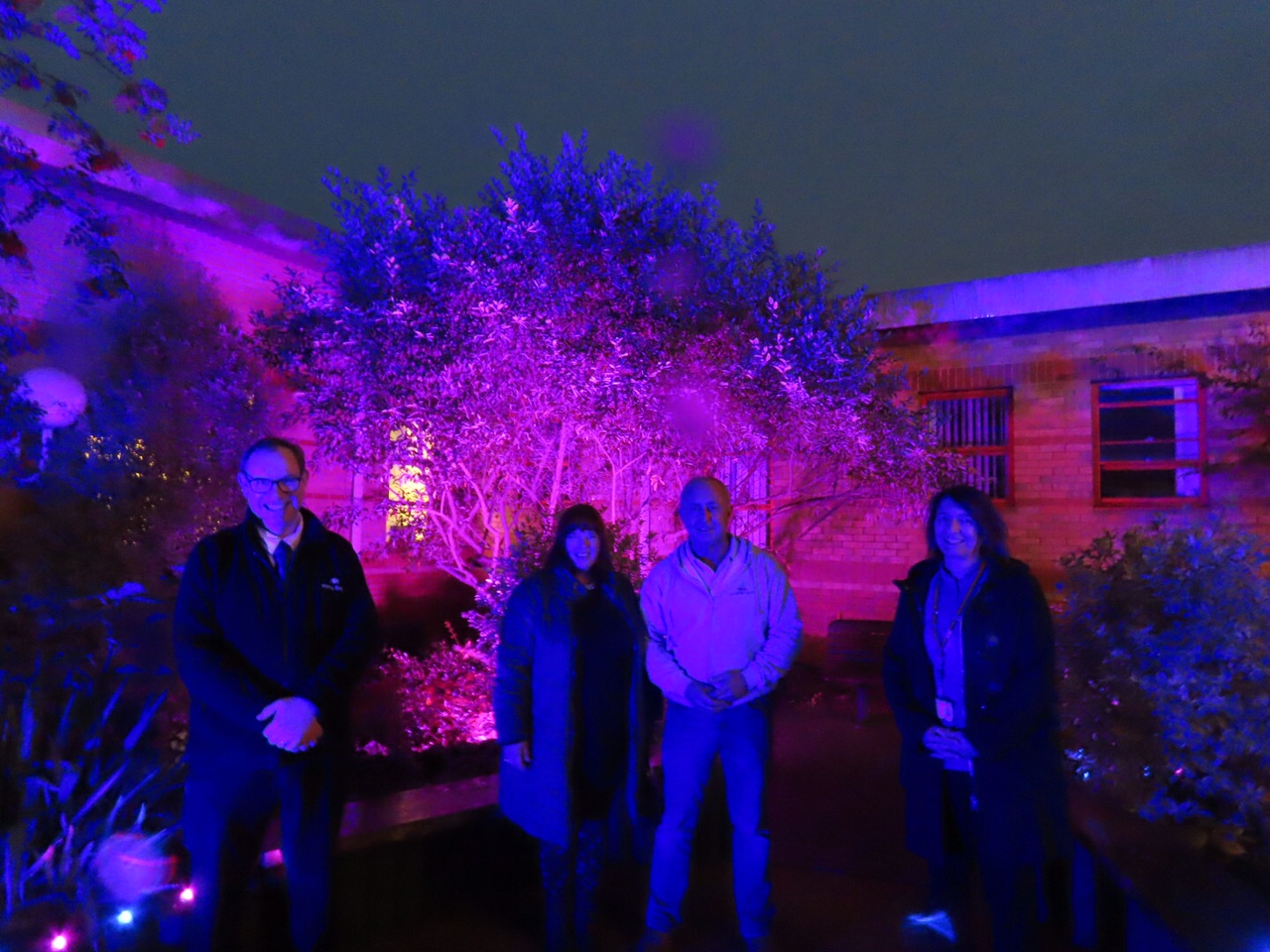New lights have been installed in the baby gardens at Southport Hospital and Ormskirk Hospital by IllumiDex UK Ltd. Southport & OrmskirkHospital NHS Trust Chaplain Martin Abrams (left) and chaplaincy and spiritual care colleague Jan Fraser (right) with IllumiDex Directors Steve amd Jan Clayton (centre). Photo by Andrew Brown Media