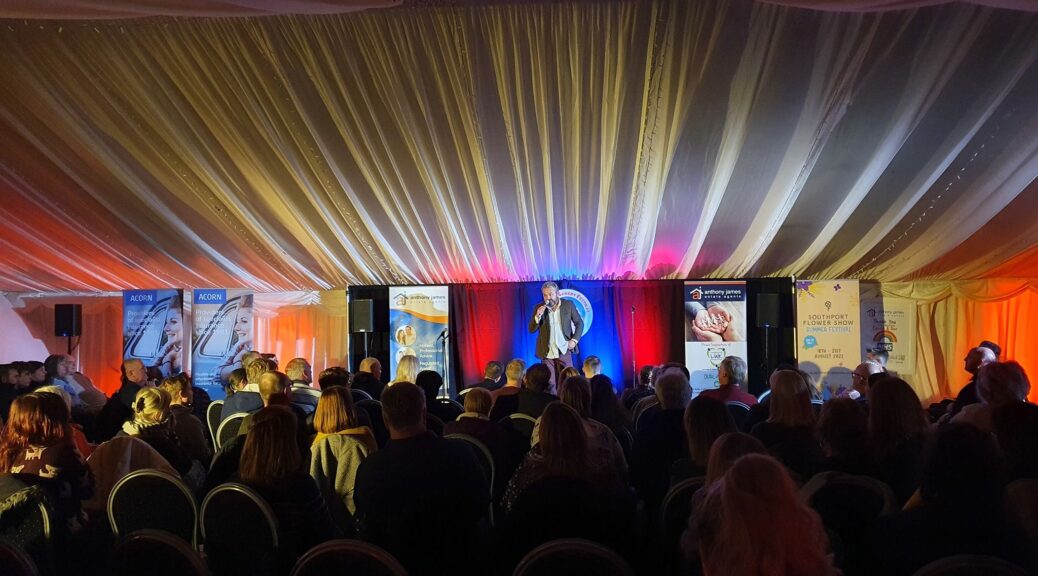 Hal Cruttenden performs at Southport Comedy Festival in a marquee provided by Elite Marquees