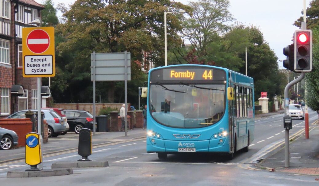 An Arriva bus operates on Queens Road in Southport, where pop-up cycle lanes have been installed Photo by Andrew Brown Media